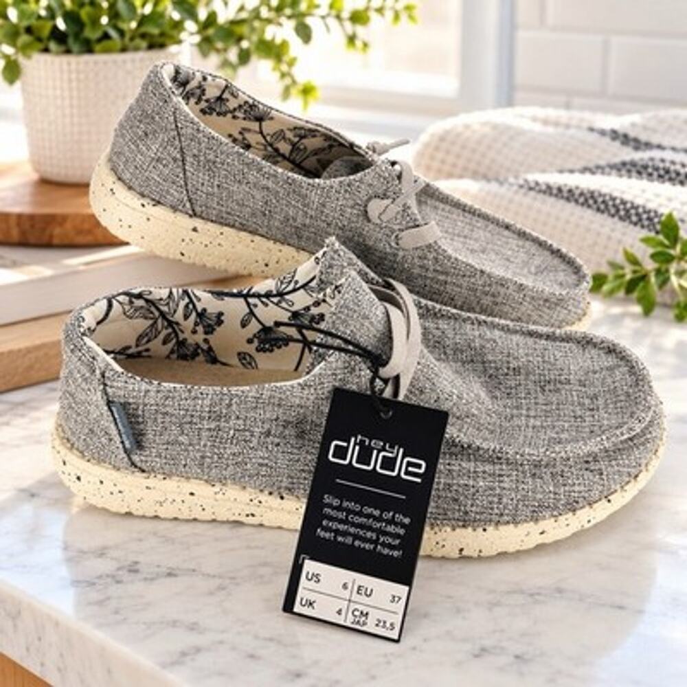 Hey Dude Wendy L Linen Iron Women’s Shoes Size 6 Gray Slip On NWT